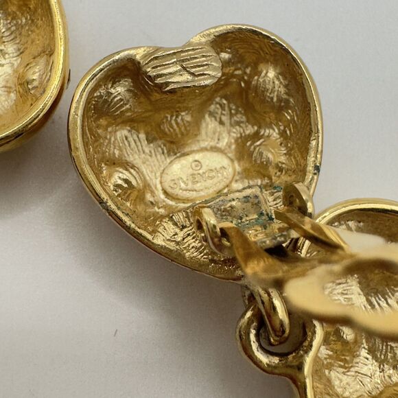 Givenchy Vintage Heart Clip Earrings Gold Tone Chunky Runway 1980 Valentines Day - Picture 6 of 12
